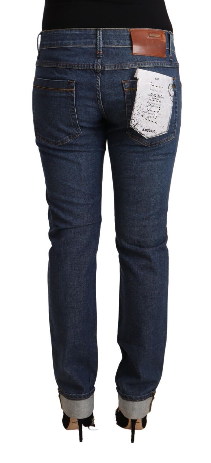 Dunkelblaue Slim Fit-Jeans aus Baumwolldenim mit umgeschlagenem Saum