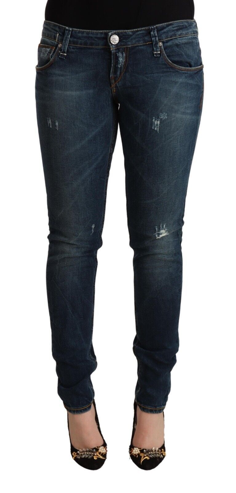 Blau verwaschene Slim Fit Jeans mit niedriger Taille