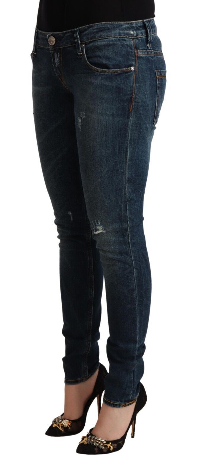 Blau verwaschene Slim Fit Jeans mit niedriger Taille