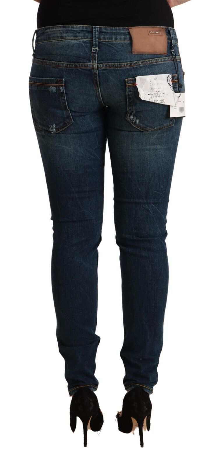 Blau verwaschene Slim Fit Jeans mit niedriger Taille