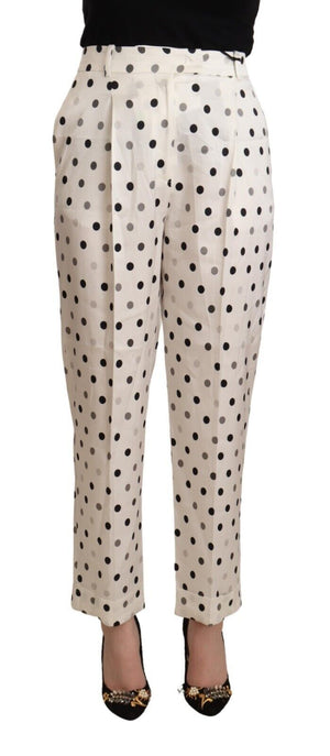 Weiße, gepunktete Karottenhose mit hoher Taille