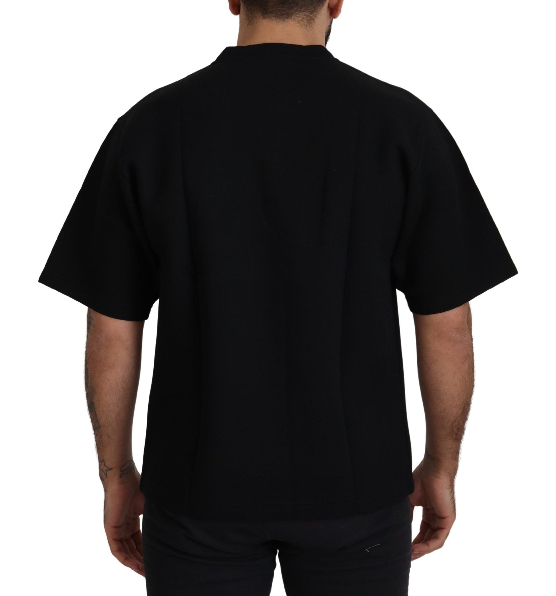 Schwarzes Baumwoll-T-Shirt mit Rundhalsausschnitt und Logo