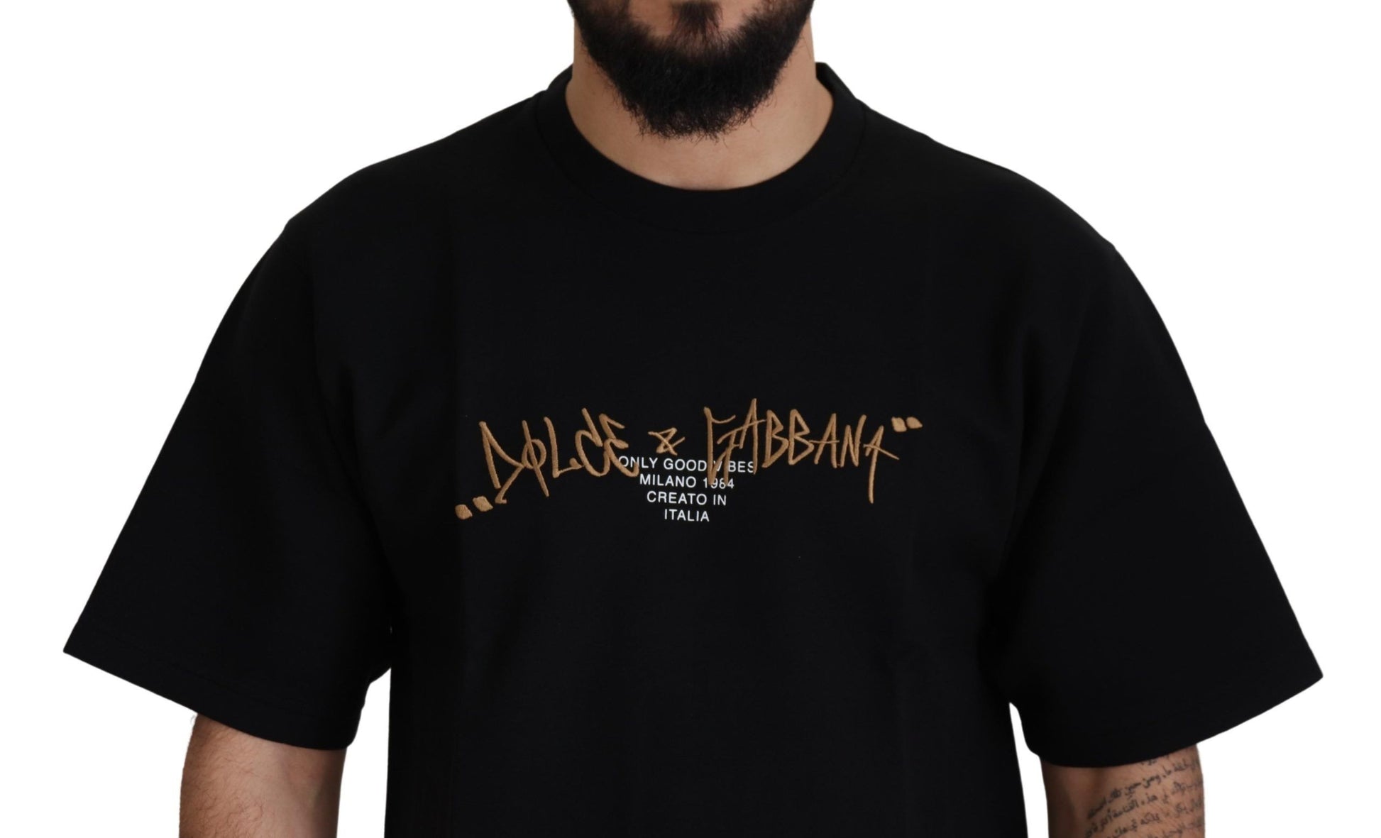 Schwarzes Baumwoll-T-Shirt mit Rundhalsausschnitt und Logo