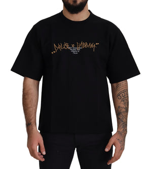 Schwarzes Baumwoll-T-Shirt mit Rundhalsausschnitt und Logo