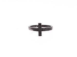 Schwarzer Zirkonia-Kreuzring aus Rhodium 925