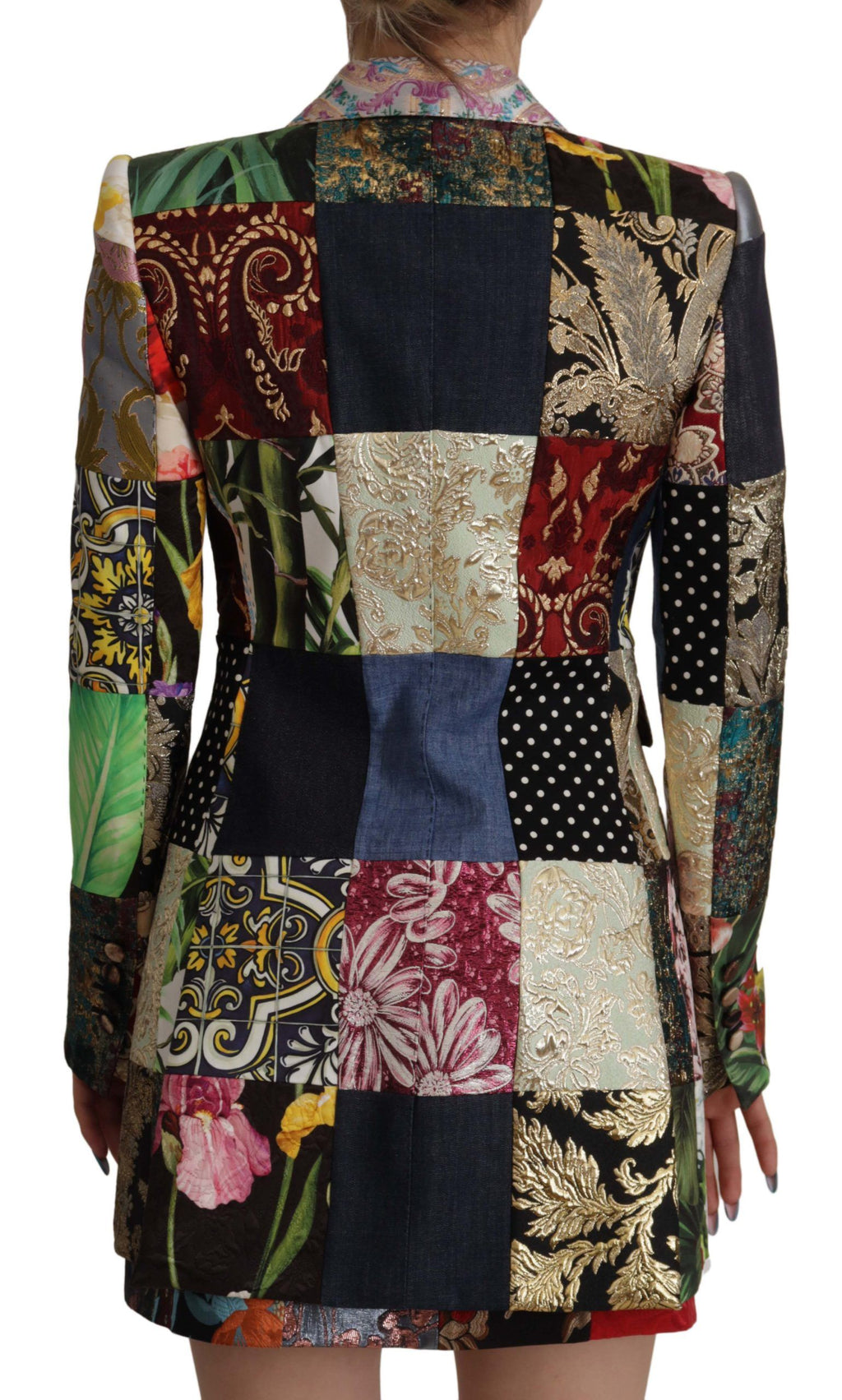 Mehrfarbige, zweireihige Blazerjacke aus Patchwork-Jacquard