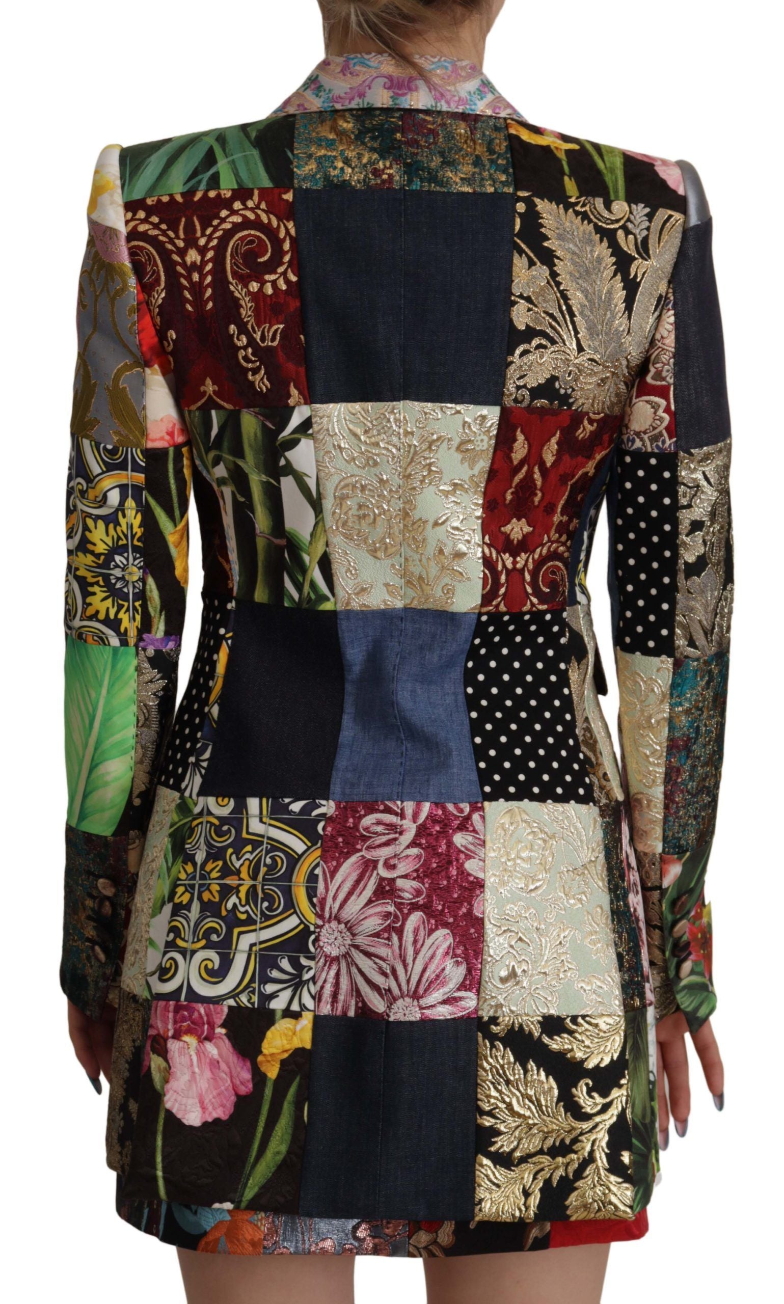Mehrfarbige, zweireihige Blazerjacke aus Patchwork-Jacquard