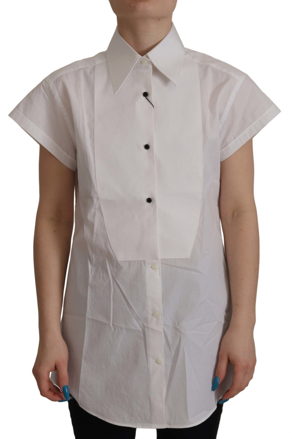 Weißes ärmelloses Smoking-Bluse-Top