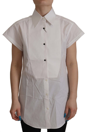 Weißes ärmelloses Smoking-Bluse-Top