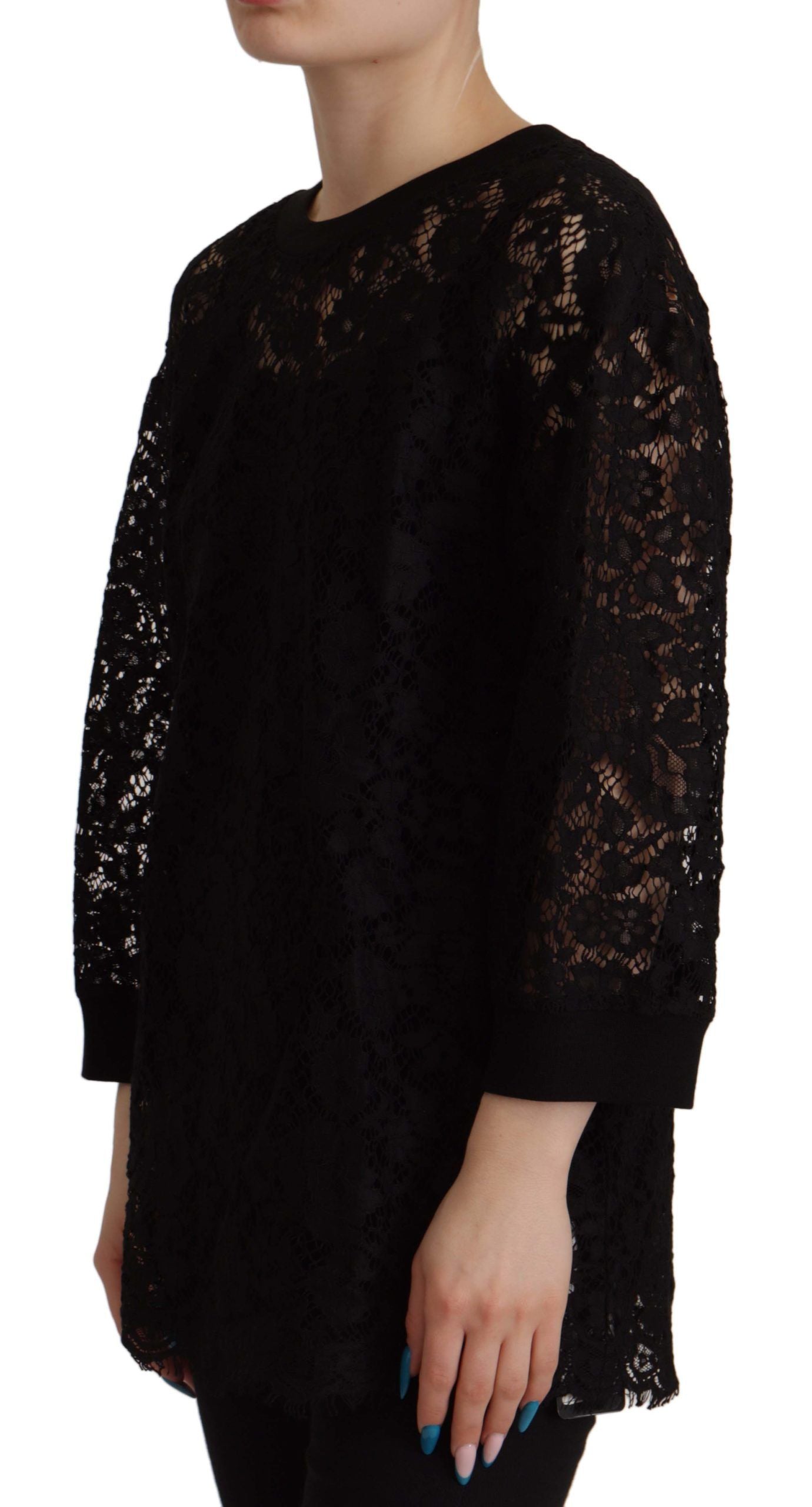 Schwarze Bluse mit floraler Spitze und Pullover „Sicily“