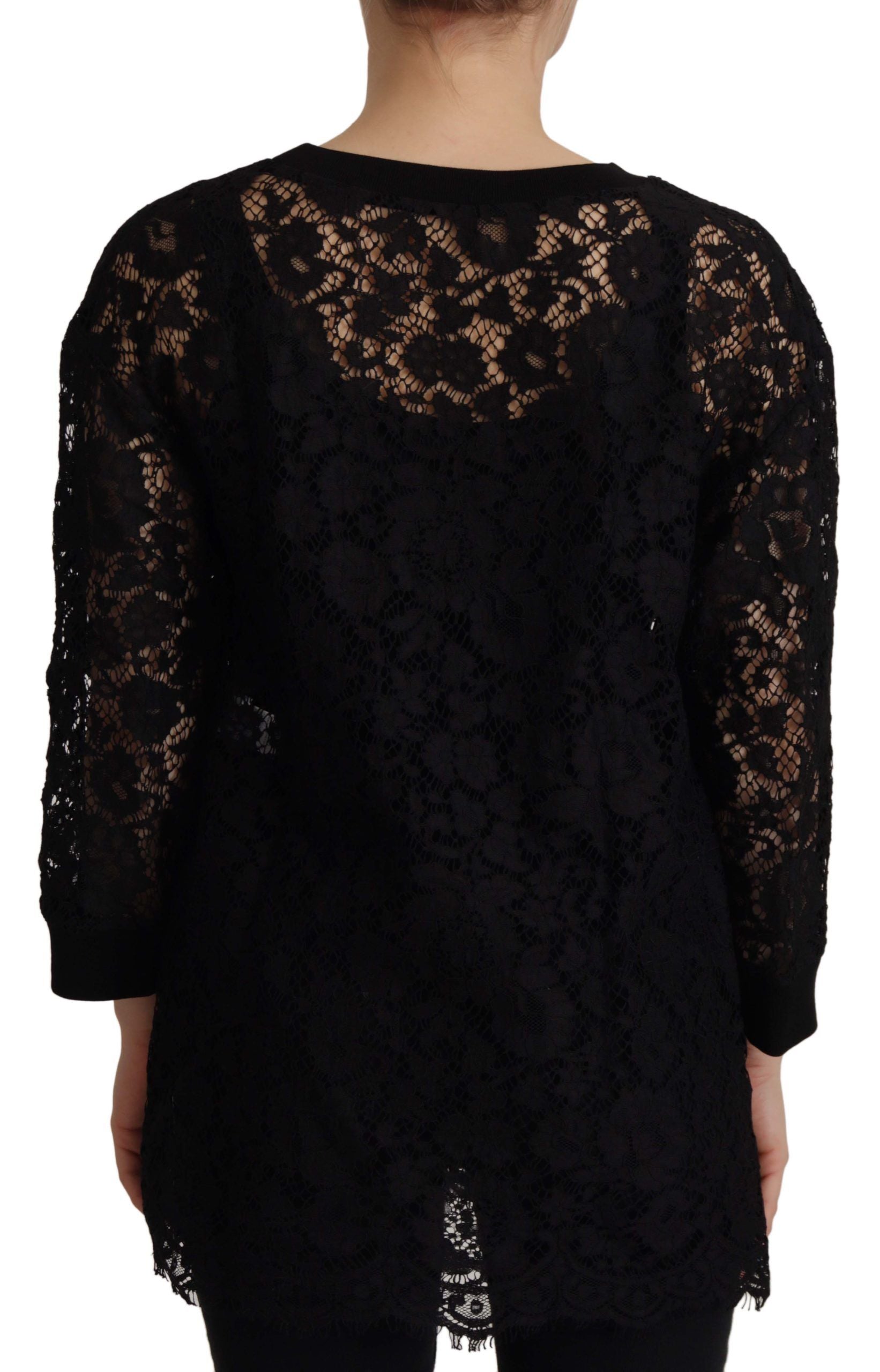Schwarze Bluse mit floraler Spitze und Pullover „Sicily“