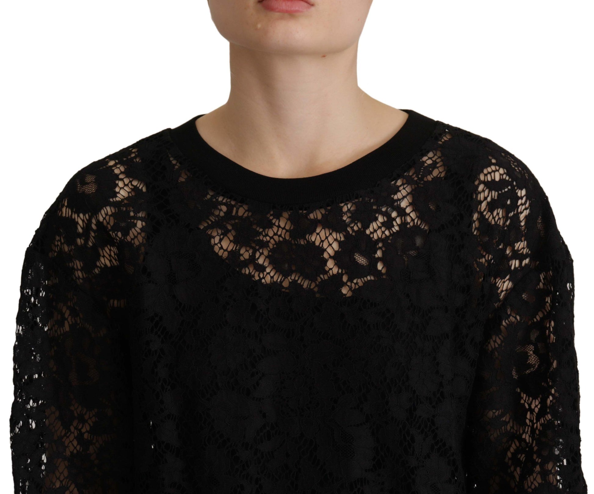 Schwarze Bluse mit floraler Spitze und Pullover „Sicily“