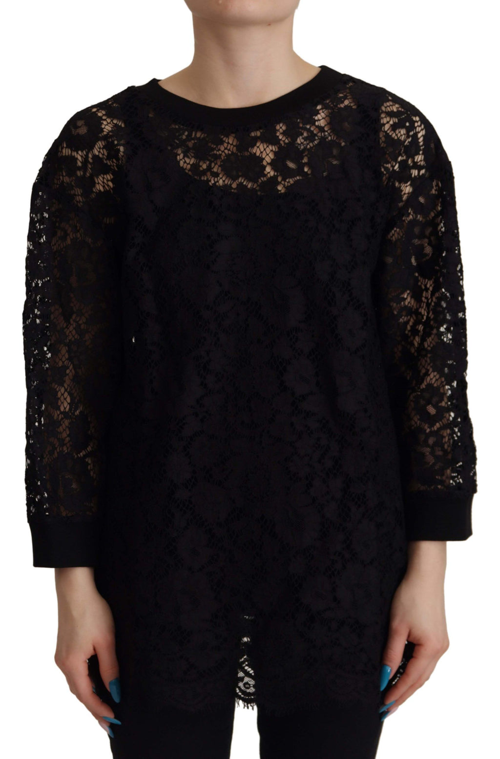 Schwarze Bluse mit floraler Spitze und Pullover „Sicily“
