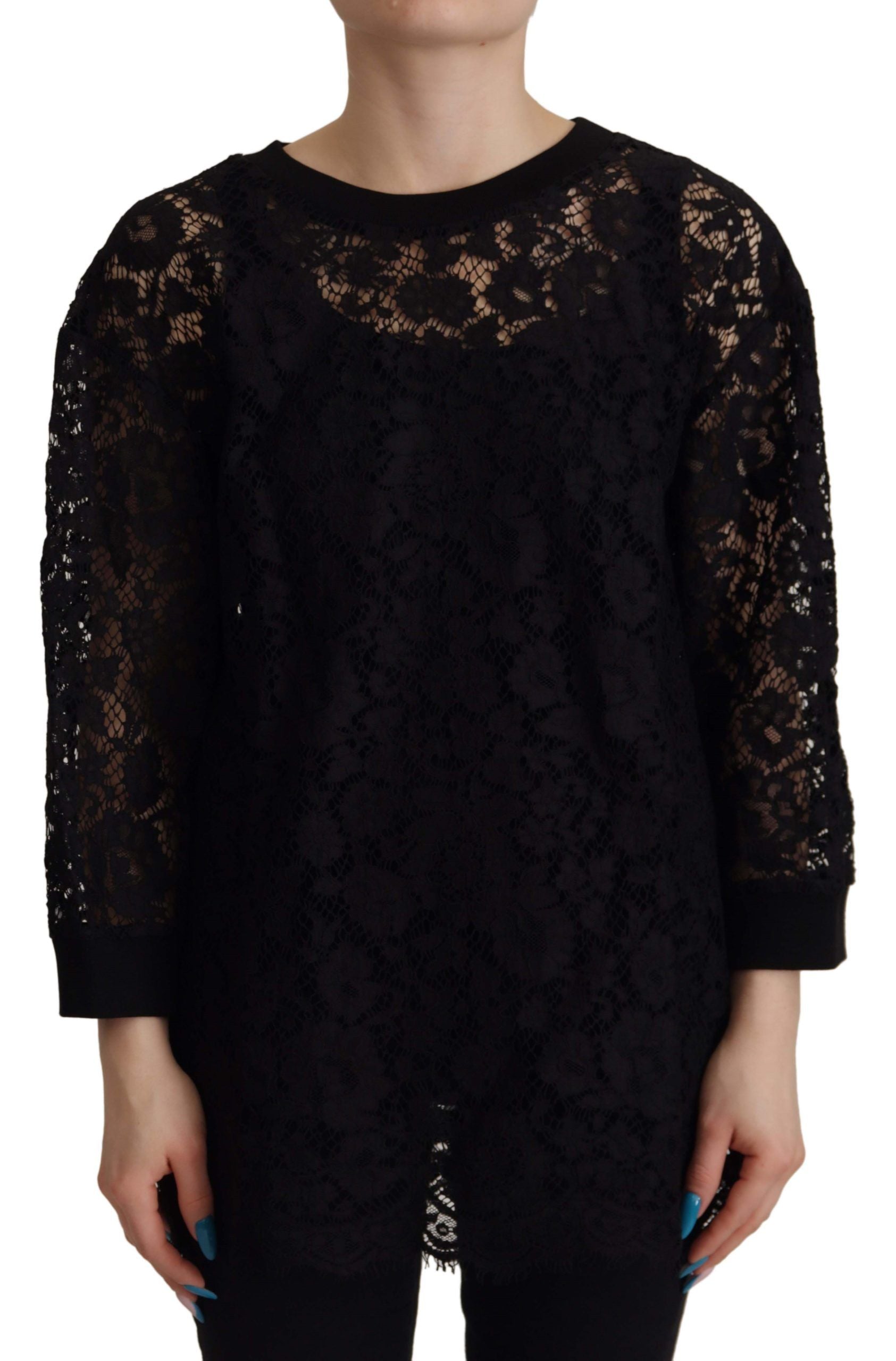 Schwarze Bluse mit floraler Spitze und Pullover „Sicily“