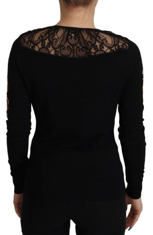 Schwarzer Cardigan mit Engelsrosen-Spitze