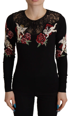 Schwarzer Cardigan mit Engelsrosen-Spitze