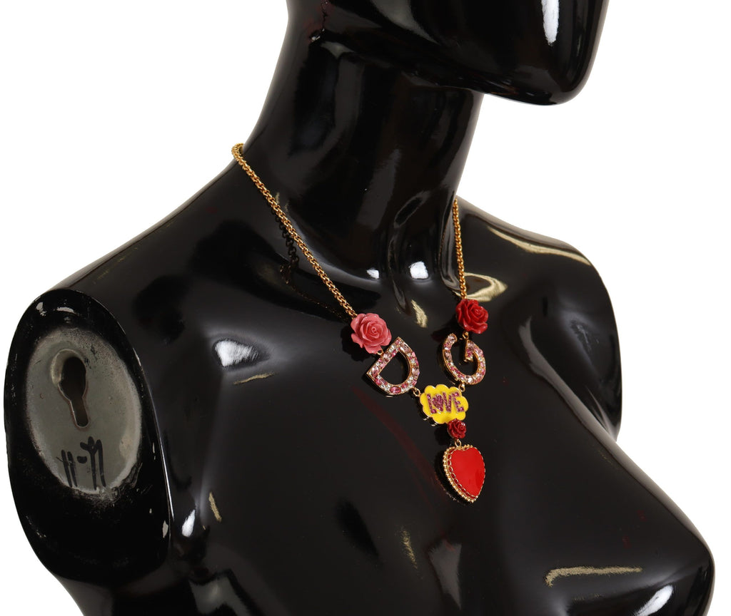 Goldfarbene Halskette mit Anhänger und Kristallen in Rose-Love-Optik