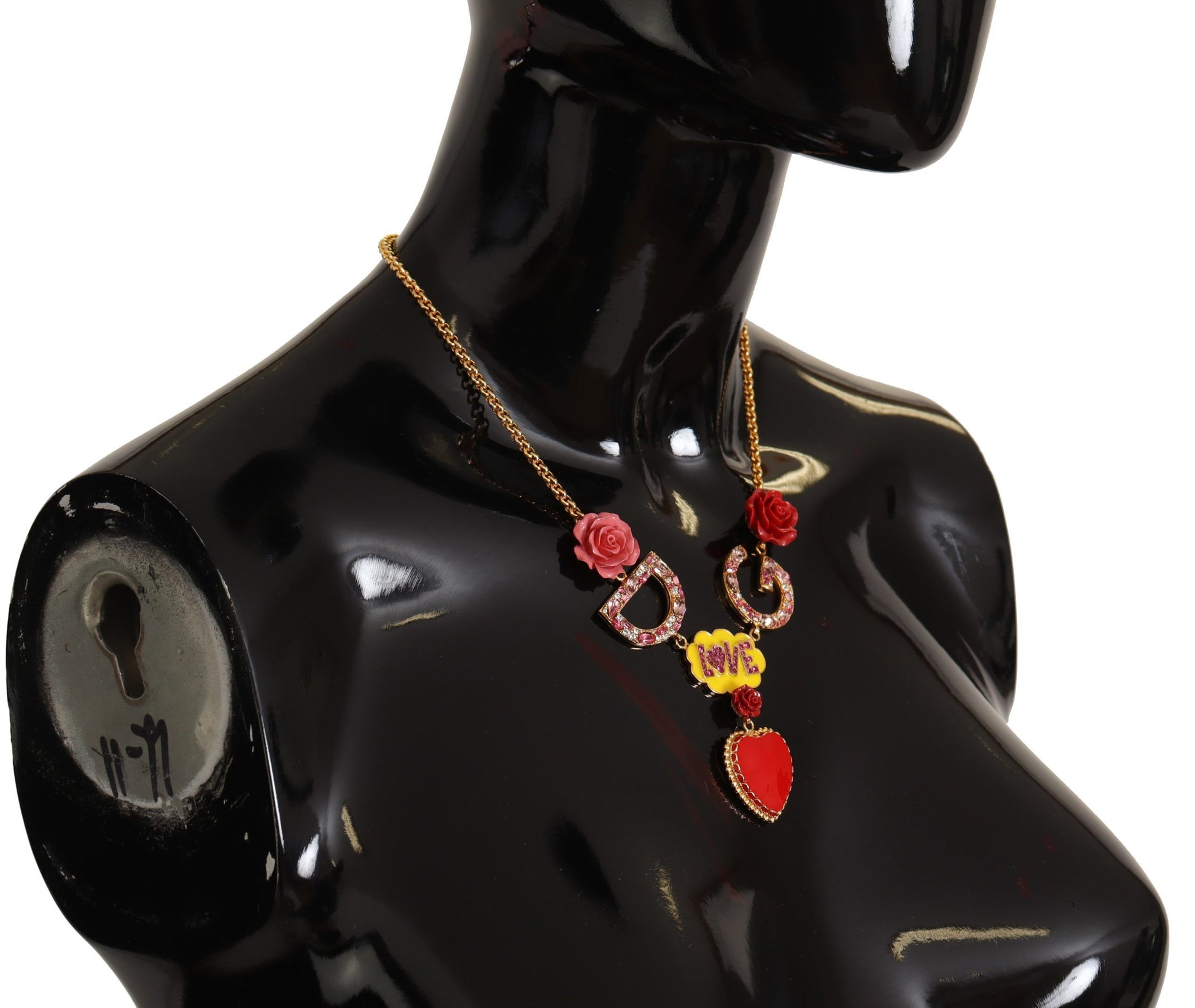 Goldfarbene Halskette mit Anhänger und Kristallen in Rose-Love-Optik