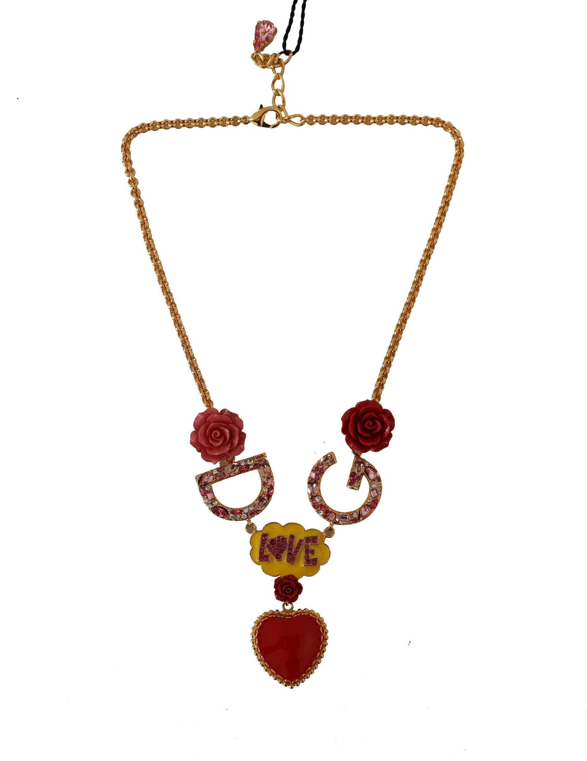 Goldfarbene Halskette mit Anhänger und Kristallen in Rose-Love-Optik