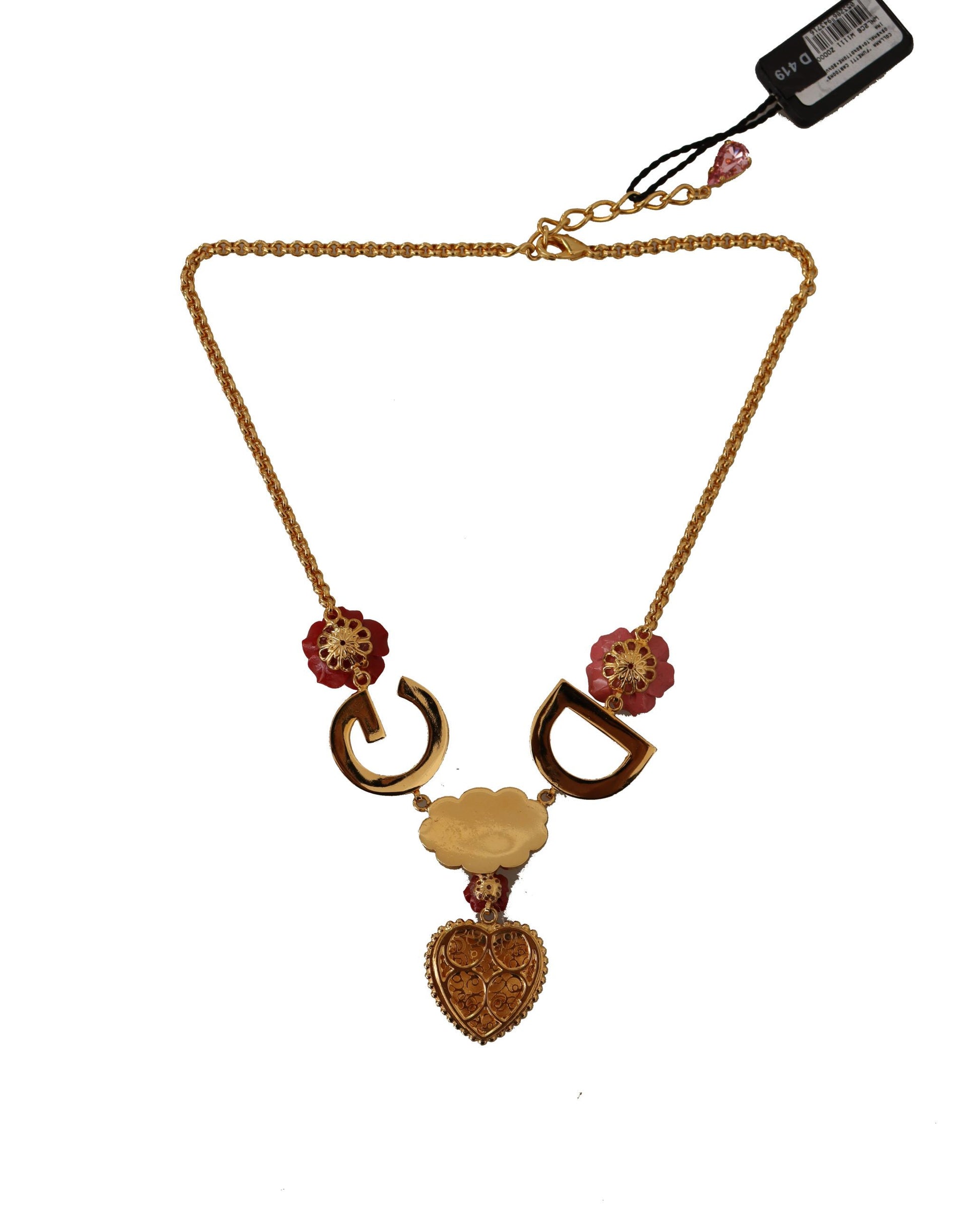 Goldfarbene Halskette mit Anhänger und Kristallen in Rose-Love-Optik