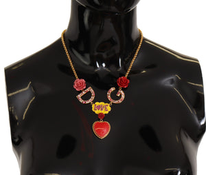 Goldfarbene Halskette mit Anhänger und Kristallen in Rose-Love-Optik