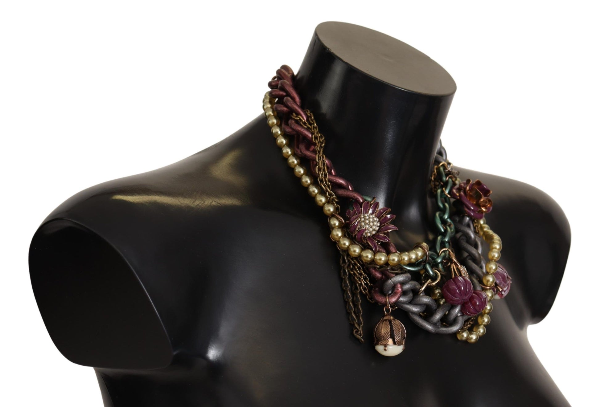 Statement-Halskette „Sicily“ aus goldfarbenem Messing mit floralem Kristall
