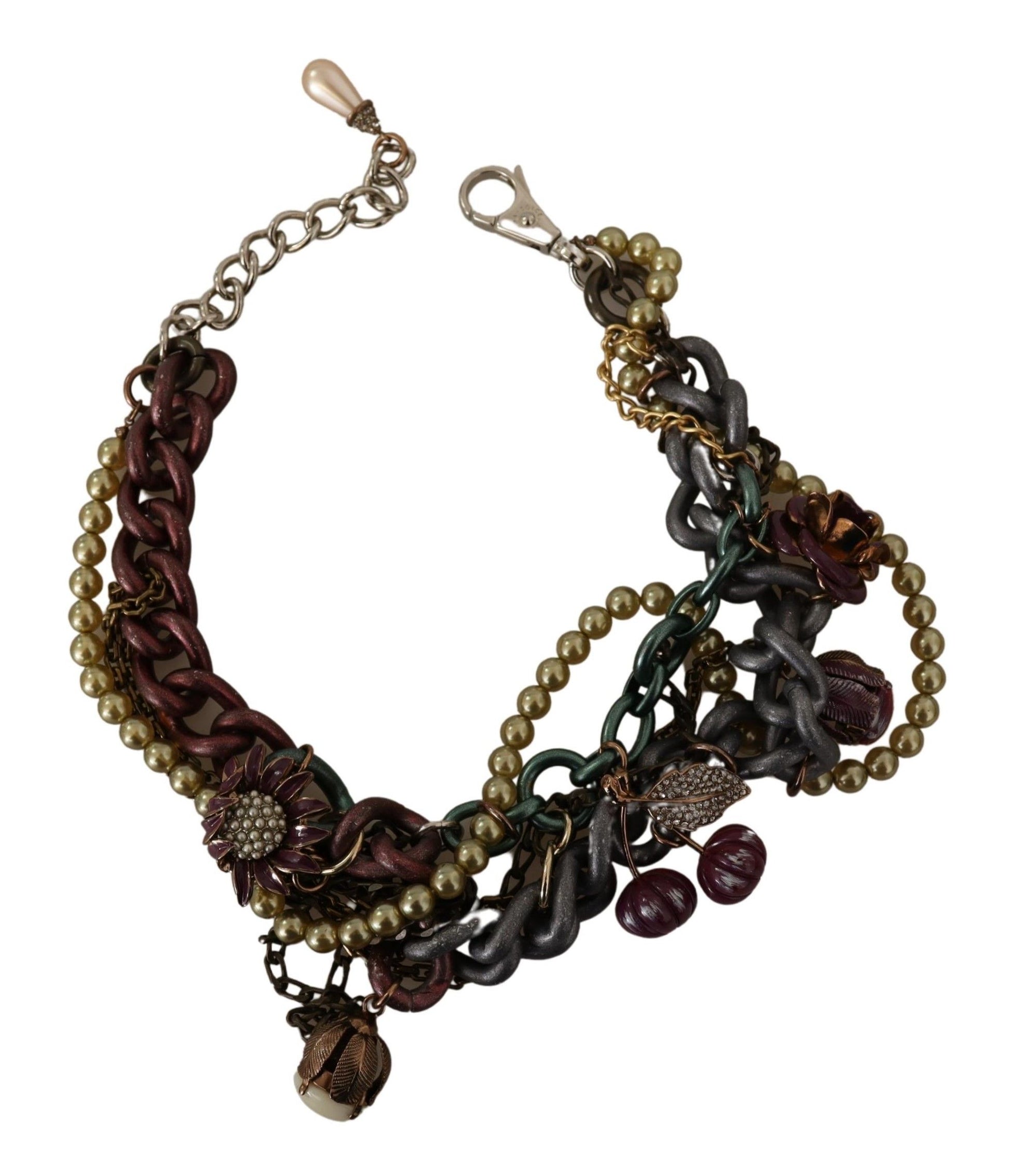 Statement-Halskette „Sicily“ aus goldfarbenem Messing mit floralem Kristall