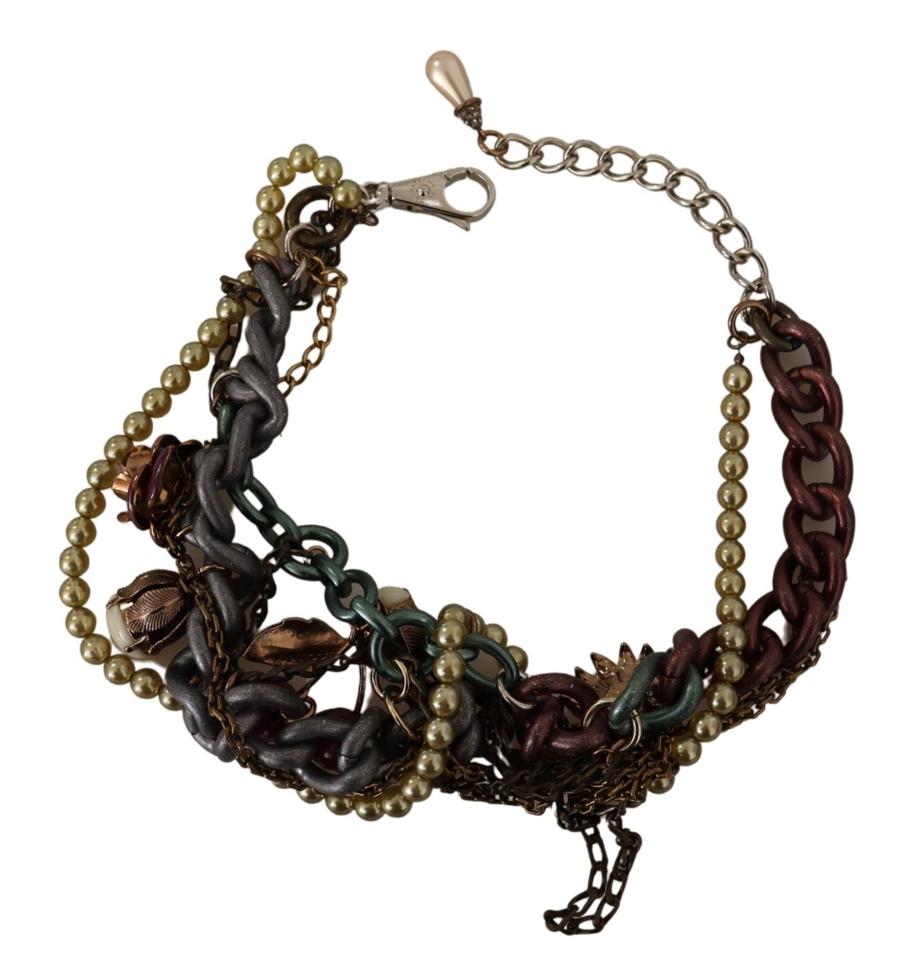 Statement-Halskette „Sicily“ aus goldfarbenem Messing mit floralem Kristall