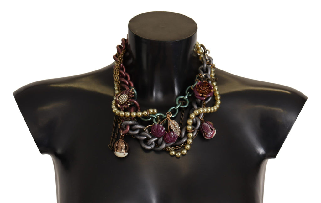 Statement-Halskette „Sicily“ aus goldfarbenem Messing mit floralem Kristall