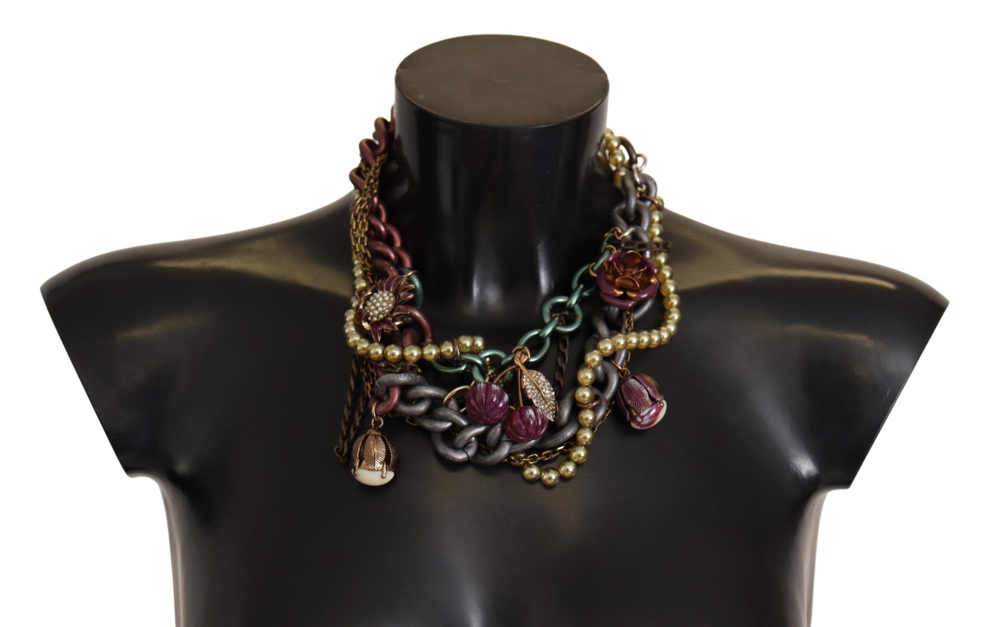 Statement-Halskette „Sicily“ aus goldfarbenem Messing mit floralem Kristall