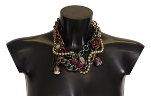 Statement-Halskette „Sicily“ aus goldfarbenem Messing mit floralem Kristall
