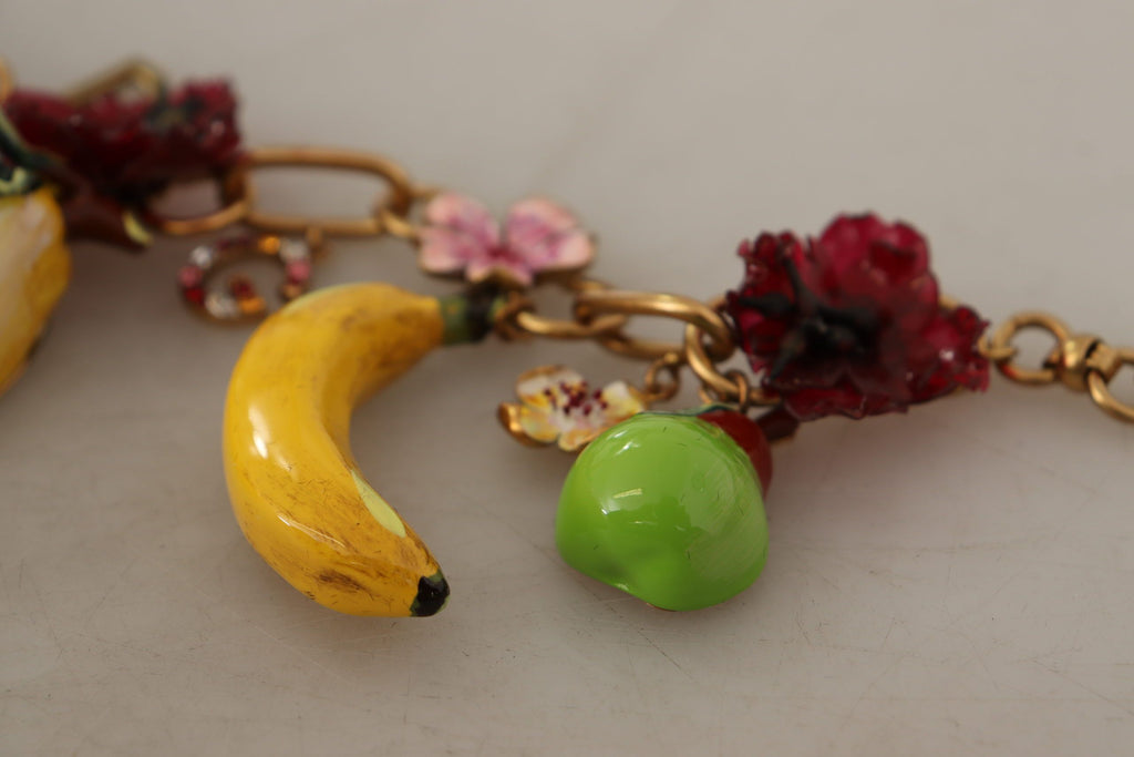 Statement-Halskette „Sizilien, Früchte, Rosen“ aus goldenem Messing