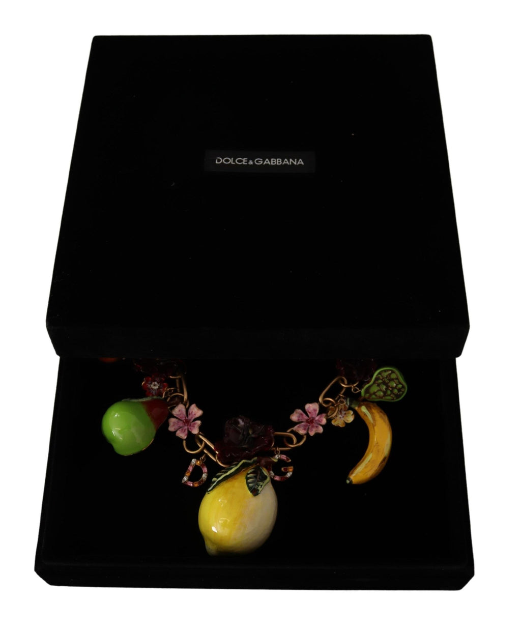 Statement-Halskette „Sizilien, Früchte, Rosen“ aus goldenem Messing