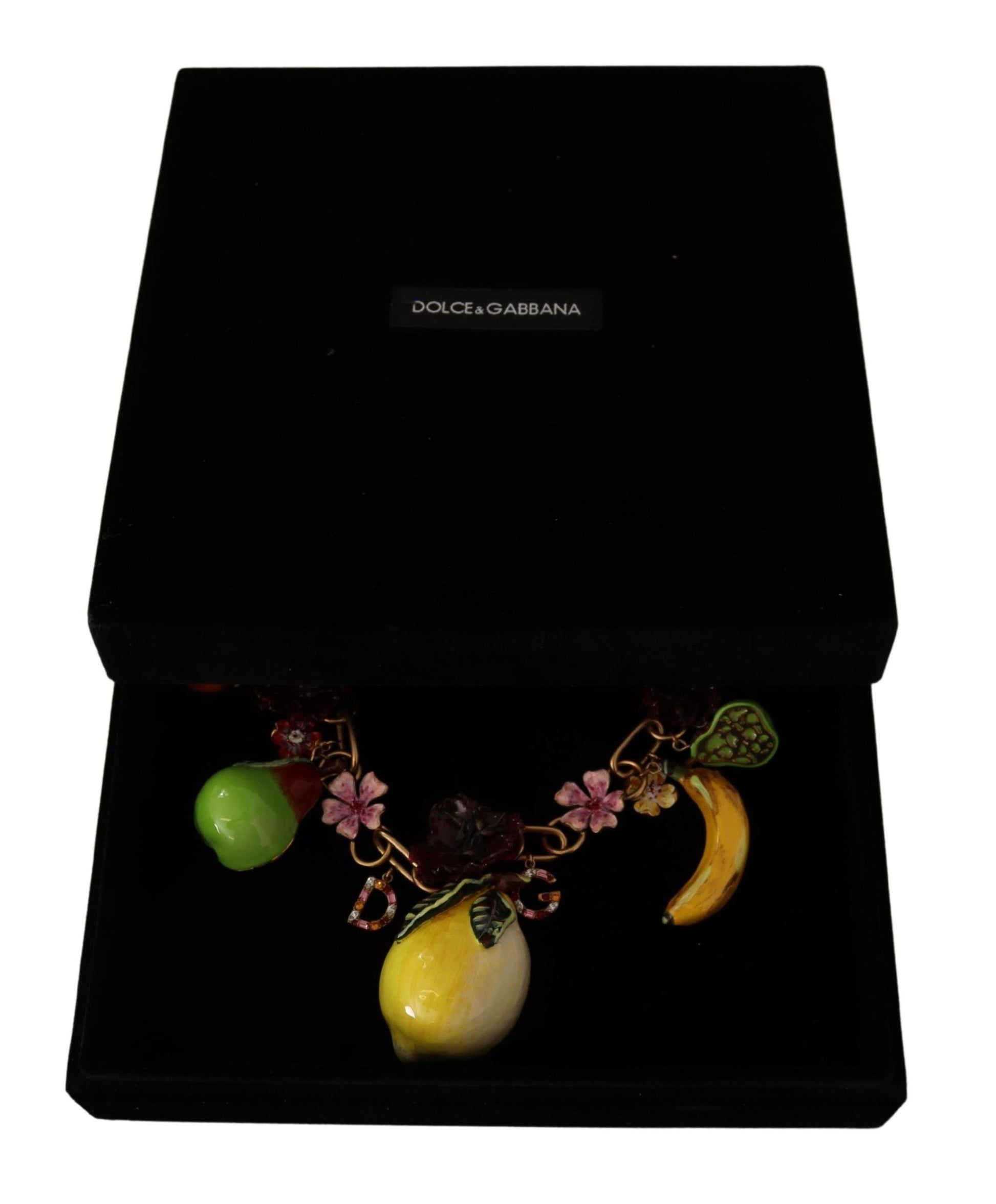 Statement-Halskette „Sizilien, Früchte, Rosen“ aus goldenem Messing