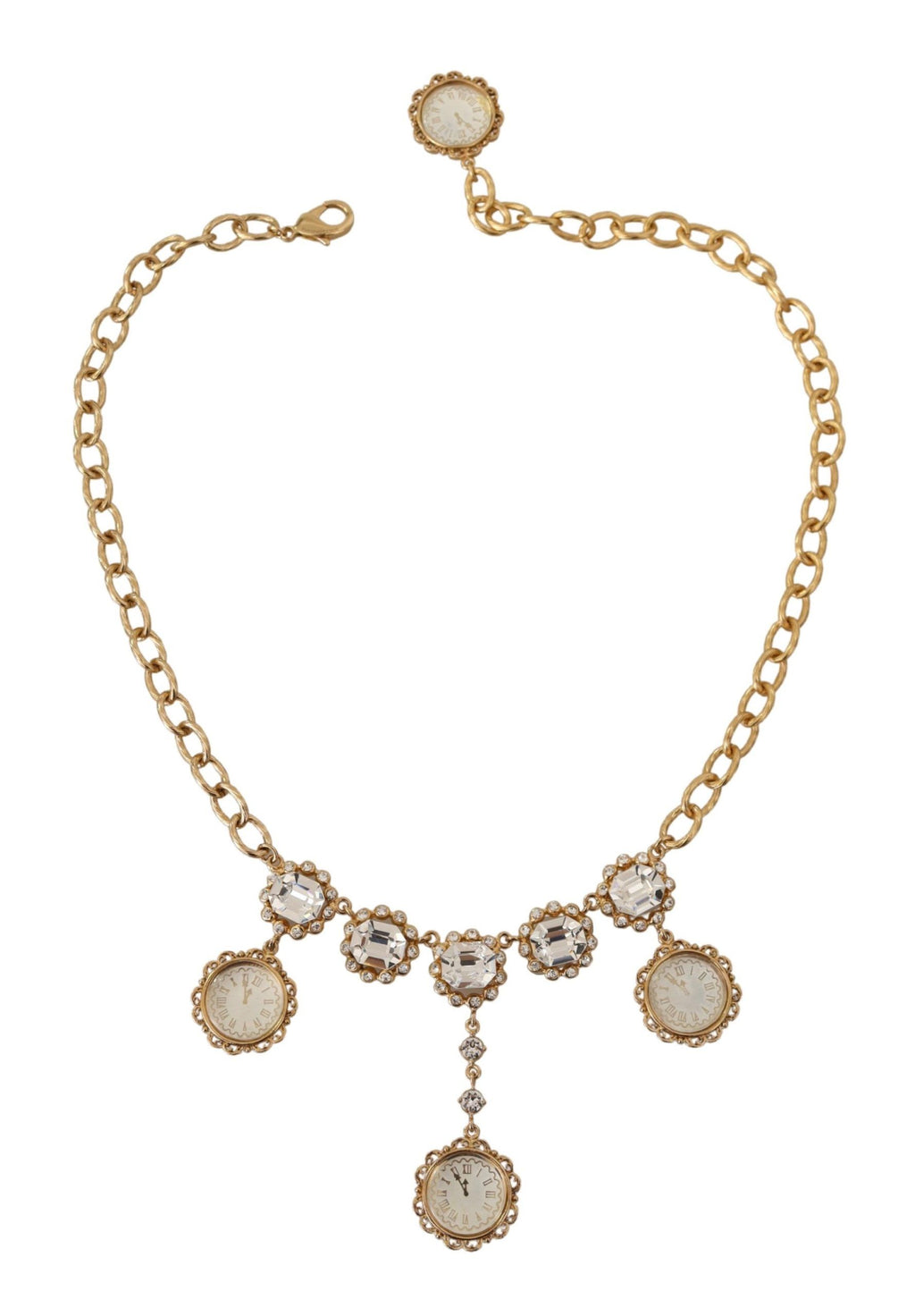 Statement-Halskette mit goldener Uhr und Kristallen