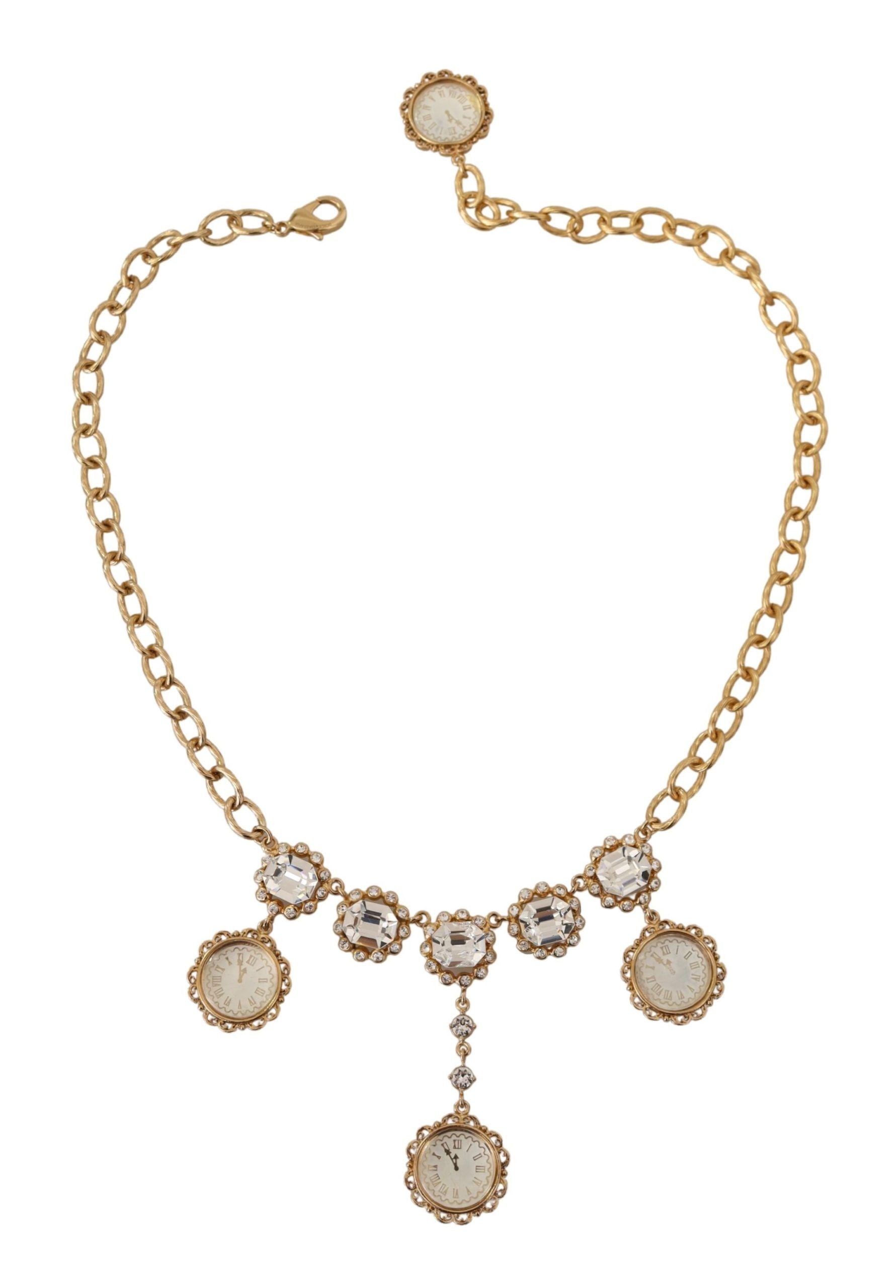 Statement-Halskette mit goldener Uhr und Kristallen