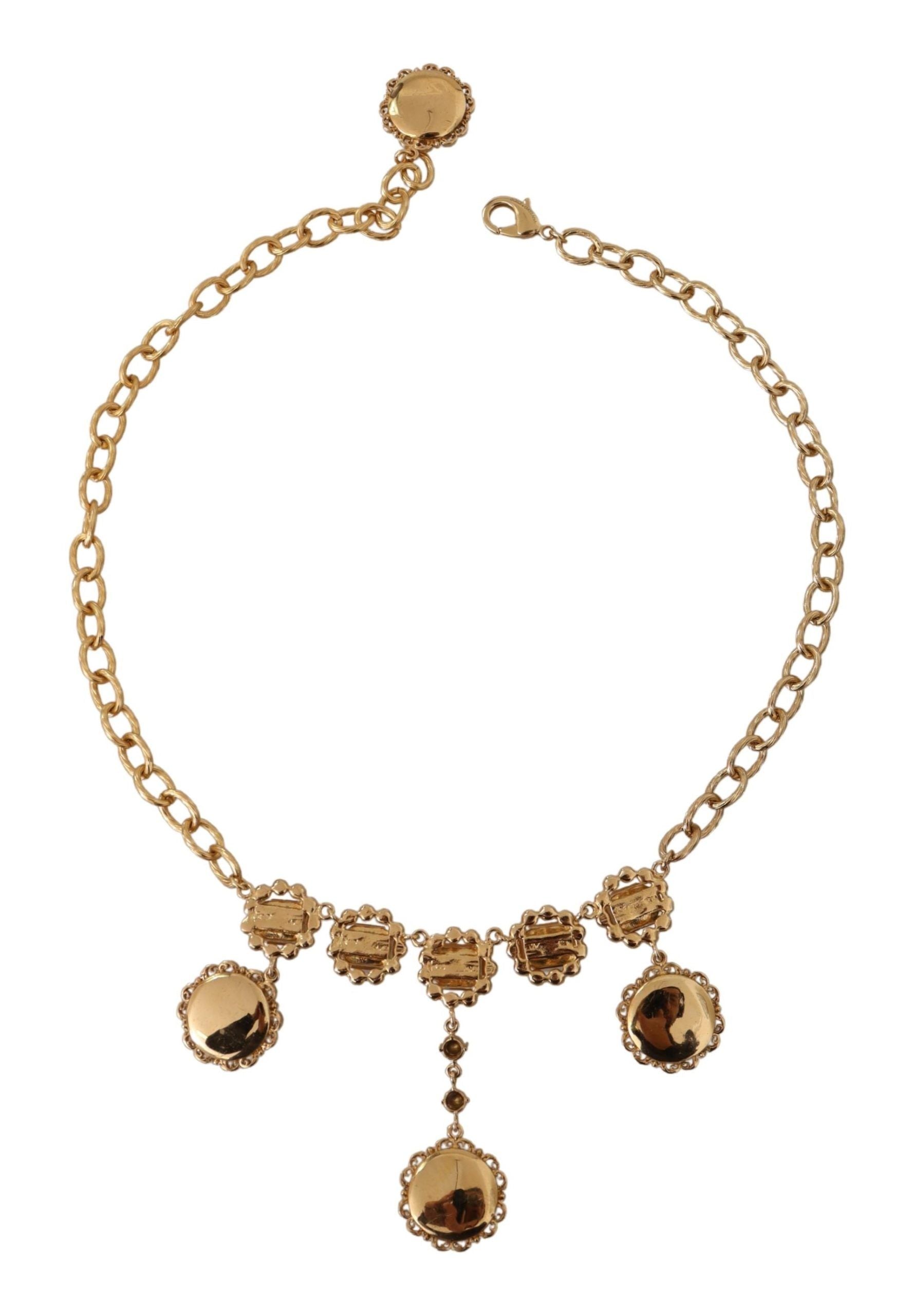 Statement-Halskette mit goldener Uhr und Kristallen