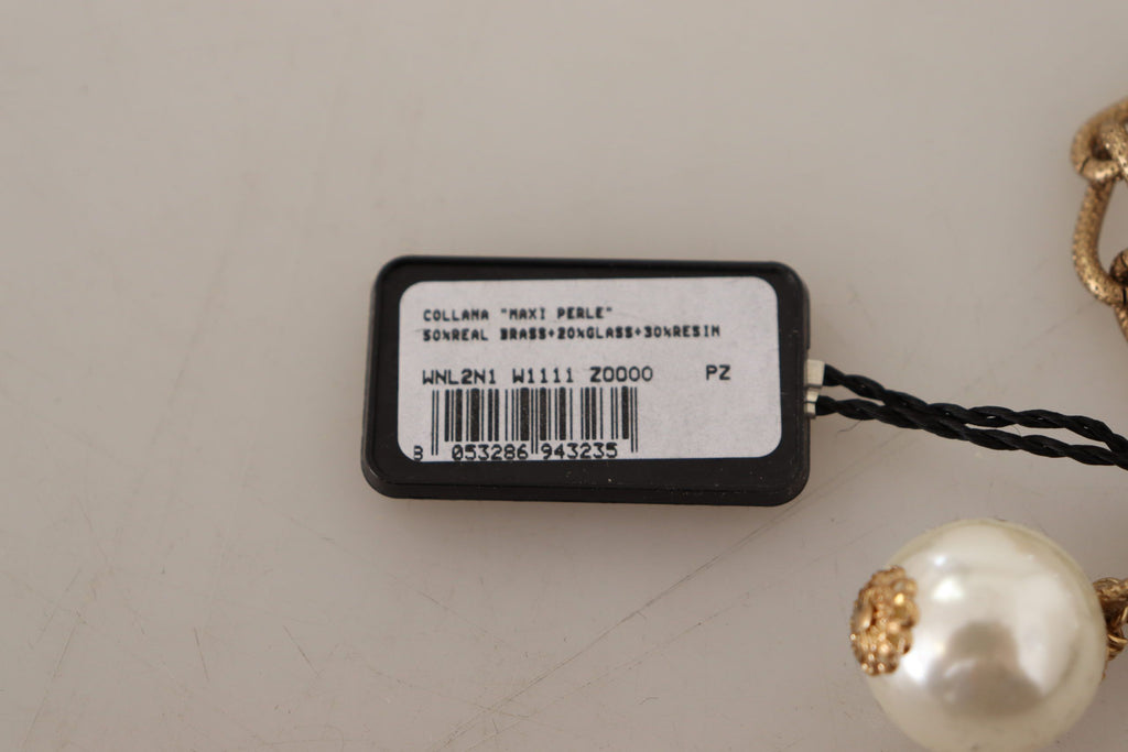Gold Messing Weiß Maxi Faux Perlen Perlen Kristalle Halskette