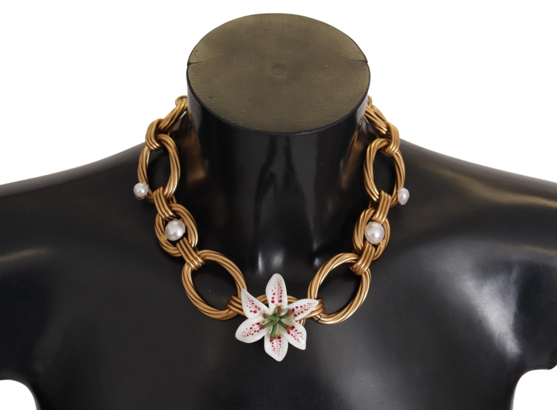 Statement-Halskette mit Blumenmuster und weißer Lilie in Gold