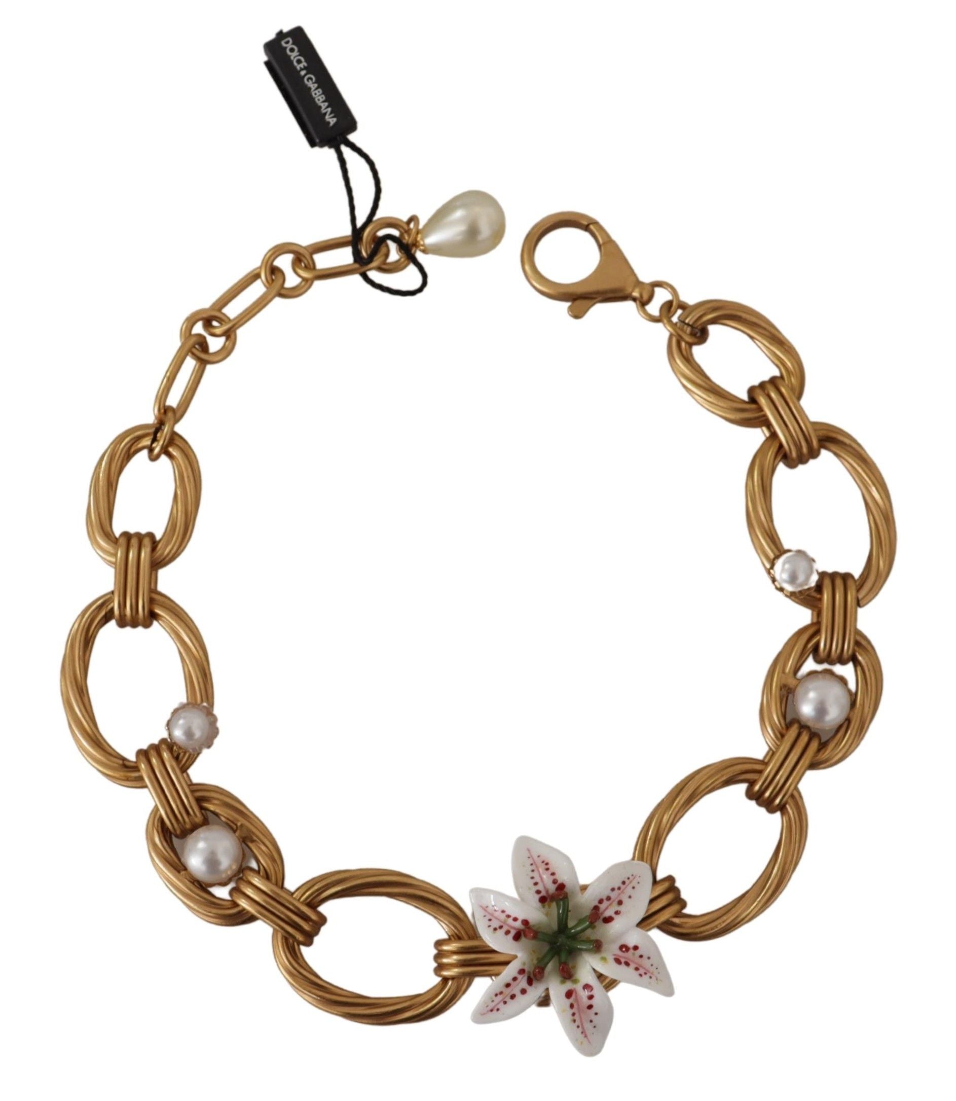 Statement-Halskette mit Blumenmuster und weißer Lilie in Gold