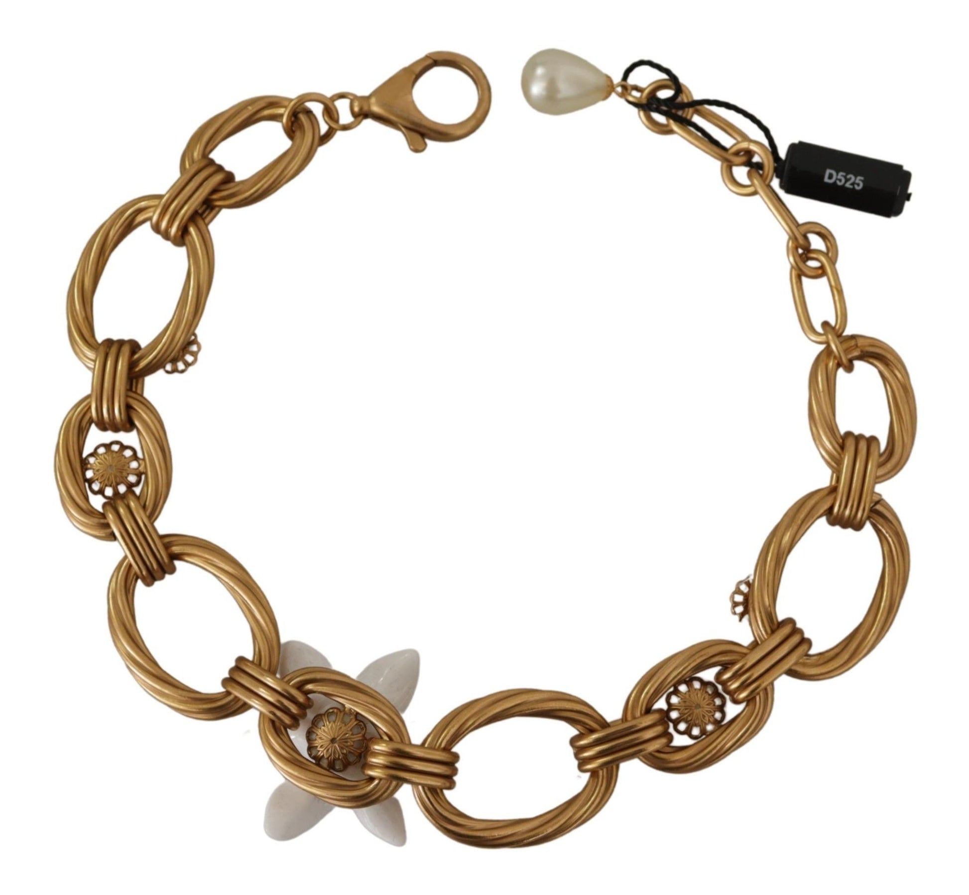 Statement-Halskette mit Blumenmuster und weißer Lilie in Gold