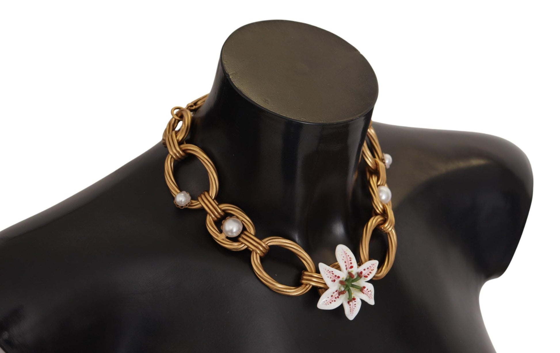 Statement-Halskette mit Blumenmuster und weißer Lilie in Gold