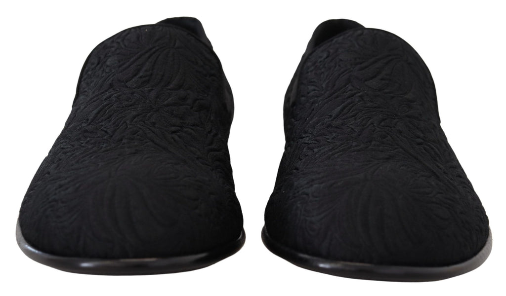 Schwarze Jacquard-Hausschuhe mit Blumenmuster