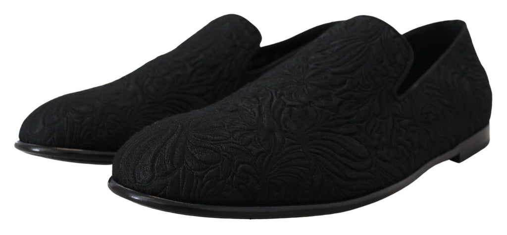 Schwarze Jacquard-Hausschuhe mit Blumenmuster