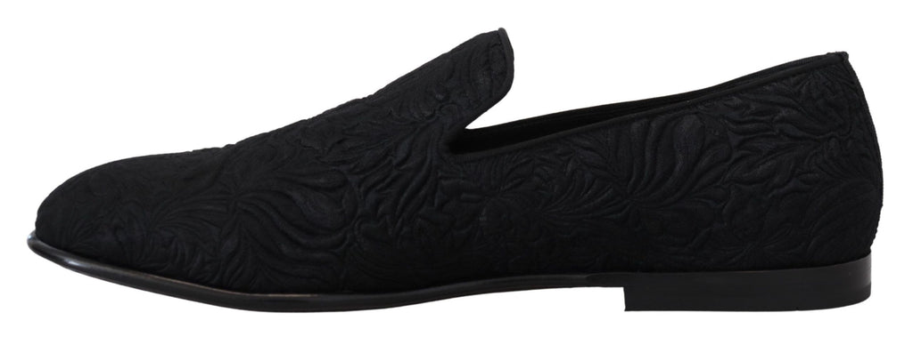 Schwarze Jacquard-Hausschuhe mit Blumenmuster