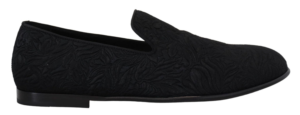 Schwarze Jacquard-Hausschuhe mit Blumenmuster