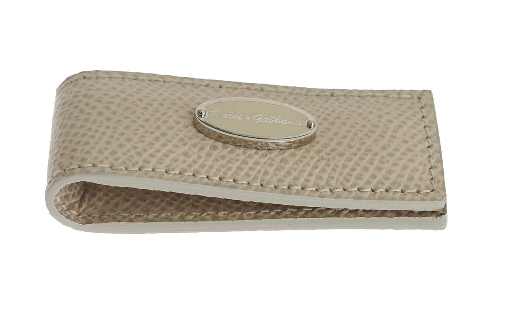 Beigefarbene Geldklammer aus Leder mit Magnet