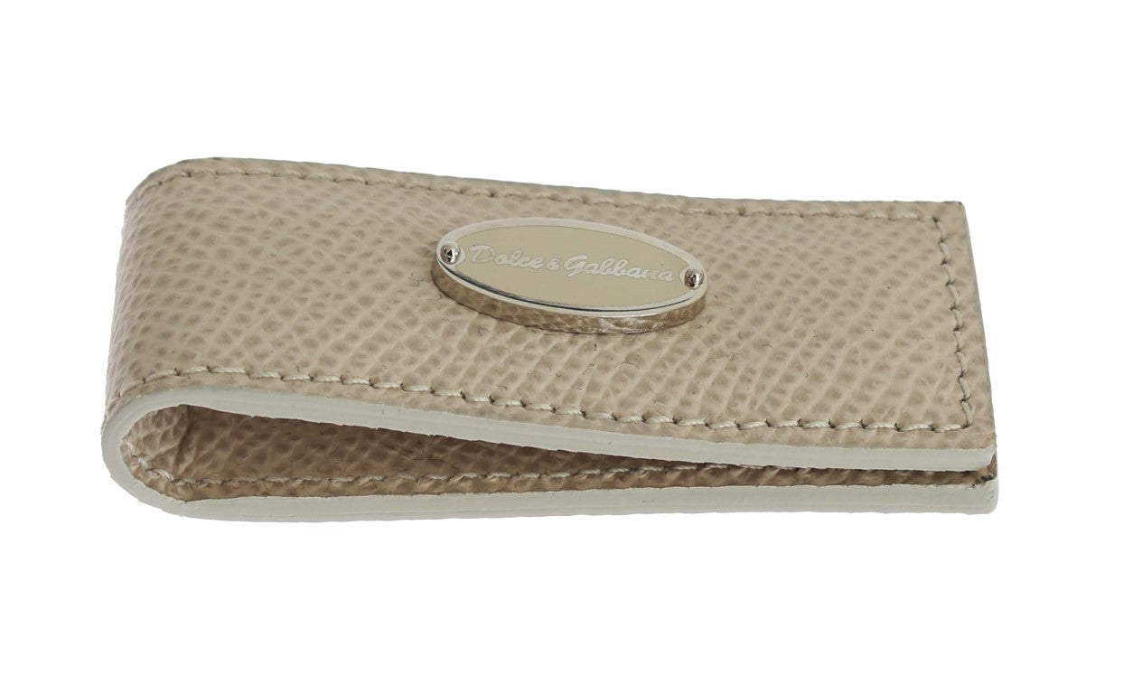 Beigefarbene Geldklammer aus Leder mit Magnet
