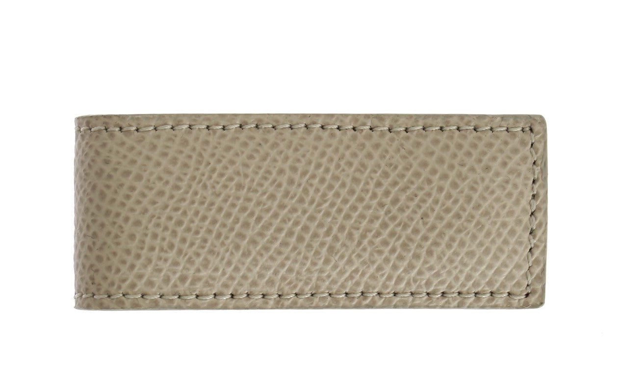 Beigefarbene Geldklammer aus Leder mit Magnet