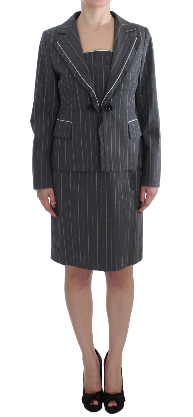 Graues Stretch-Set aus Etuikleid und Blazer